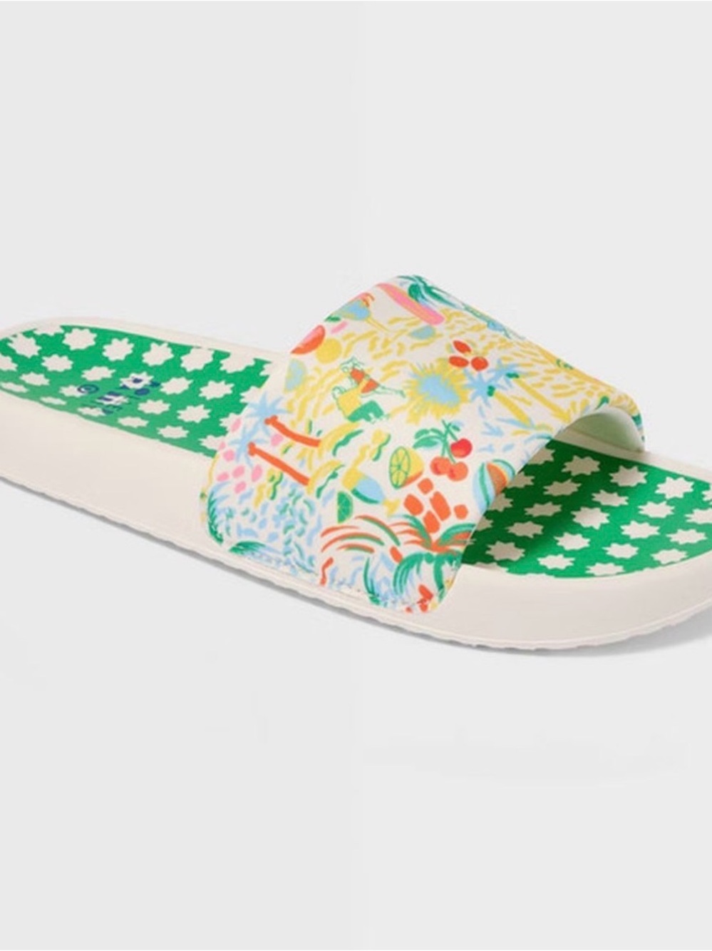 Multicolor Printed Slide Sandal with Green Footbed
